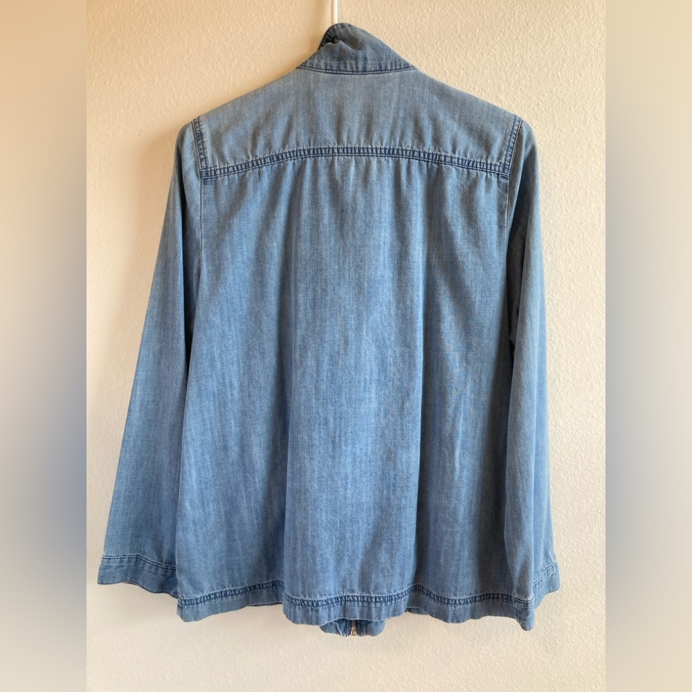 Karen Scott Light Blue Jean Jacket Size S Zip Front Mock Neck - Picture 8 of 11